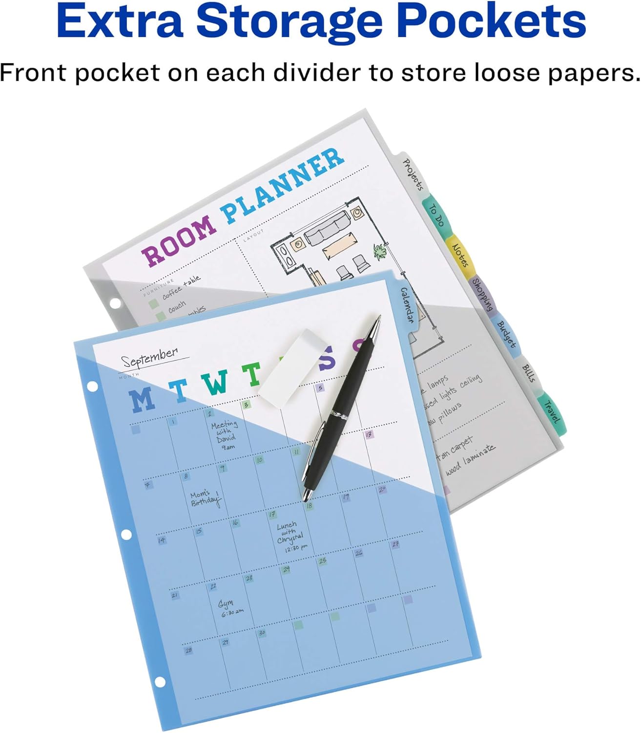 Avery Write & Erase Pocket Plastic Dividers for 3 Ring Binders, 8-Tab Sets, Multicolor, Tabs Viewable Beyond Sheet Protectors, 24 Sets (16177)