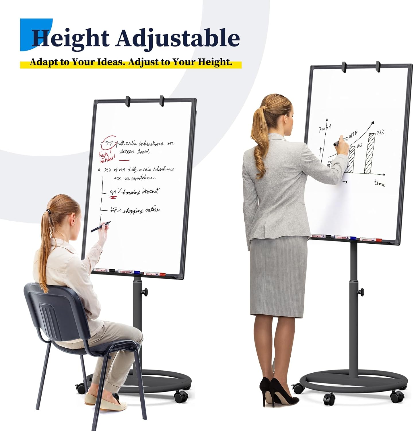 maxtek Mobile Dry Erase Board – 40x28 inches Magnetic Portable Whiteboard Stand Easel White Board Flipchart Easel Board with 25 Sheets Paper Pad for School Supplies