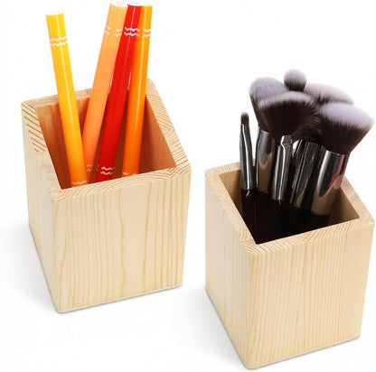 Yopay 12 Pack Wooden Pencil Holder, 4 Inch Square Desktop Wood Boxes for Crafts, DIY Unfinished Wooden Vase for Wedding Centerpieces Decor, Homemade DIY Supplies