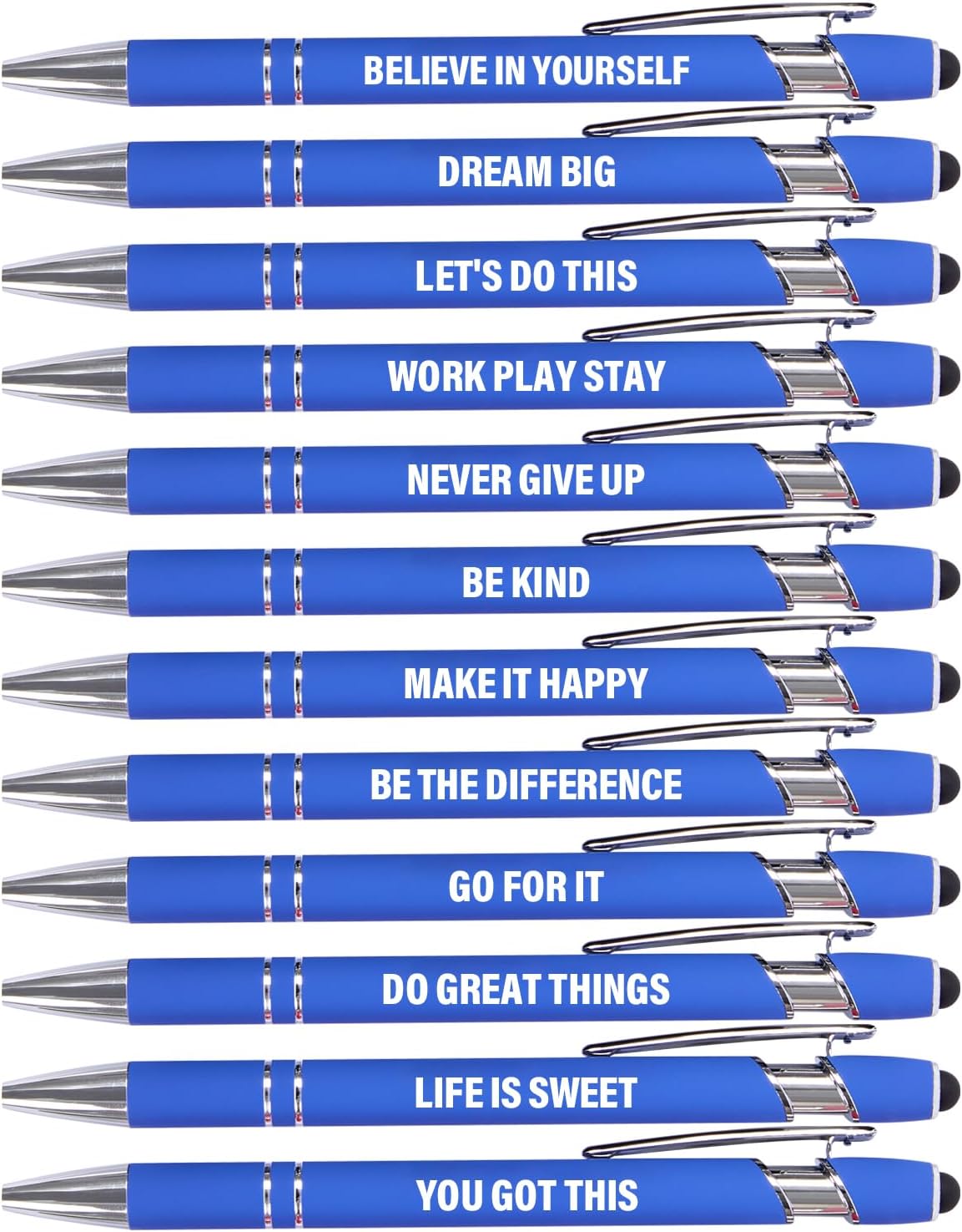 Actsun Funny Pens - 12 Pack Fine Point Smooth Writing Pens with Inspirational Tips, Black Ink, Touch Stylus Screens, Motivational Gift for Office & Desk Accessories