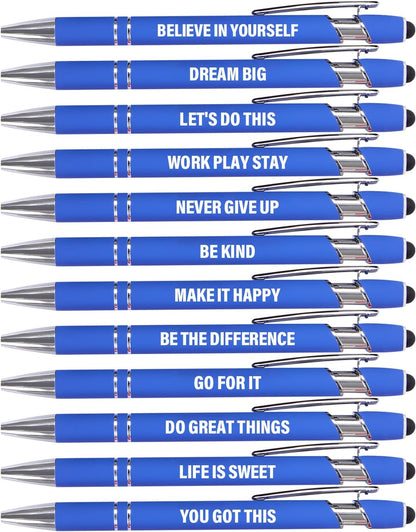 Actsun Funny Pens - 12 Pack Fine Point Smooth Writing Pens with Inspirational Tips, Black Ink, Touch Stylus Screens, Motivational Gift for Office & Desk Accessories