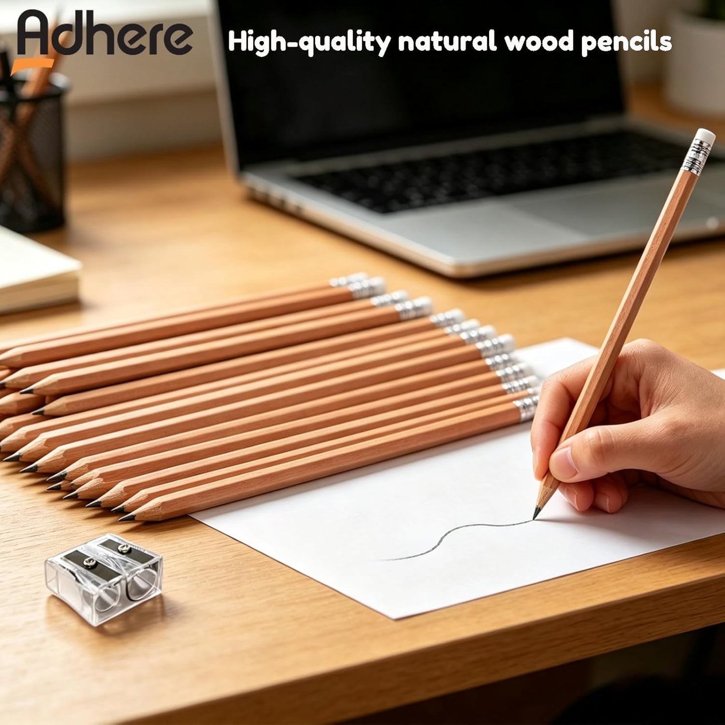 Adhere 25pcs Woodcase Pencils with Eraser Premium Pre-Sharpened Hexagon Graphite 2B pencils ideal for home, office writing including a Free Sharpener(Pink・25pcs)