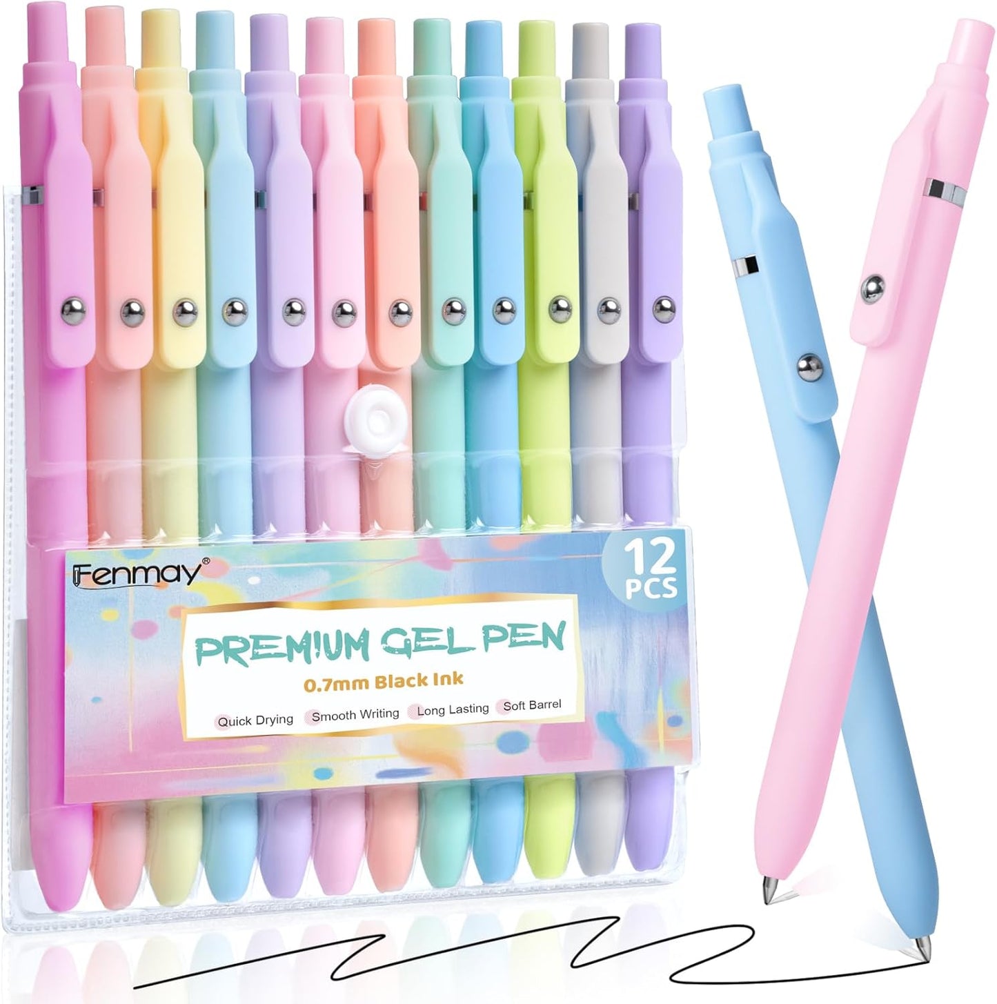 Fenmay Gel Pens, 12 Pcs Black Ink Pens 0.7mm Medium Point| Quick Dry No Smudge, Smooth Writing, Retractable Cute Aesthetic Pens for Journaling Note Taking School Office Supplies