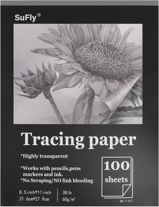 Tracing Paper for Drawing, 9 X 12'' Tracing Paper Pad, 75 Sheets Transparent Vellum Paper for Tracing Pads, 38lb/60gsm Translucent Trace Pad for Pencil Sketching, Image Tracing.
