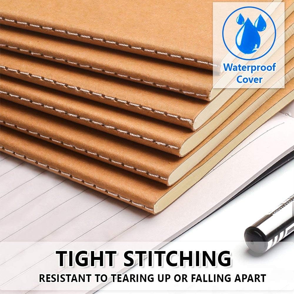 feela 90 Pack Kraft Notebooks Bulk, Lined Travel Journals Note Pad Notebooks for Men Women Girls Students, Making Plans Writing Memos Office School Supplies, A5, 60 Pages, 8.3” X 5.5”
