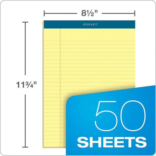 TOPS Docket Writing Tablet, 8-1/2 x 11-3/4 Inches, Perforated, Canary, Legal/Wide Rule, 50 Sheets per Pad, 6 Pads per Pack (63406)