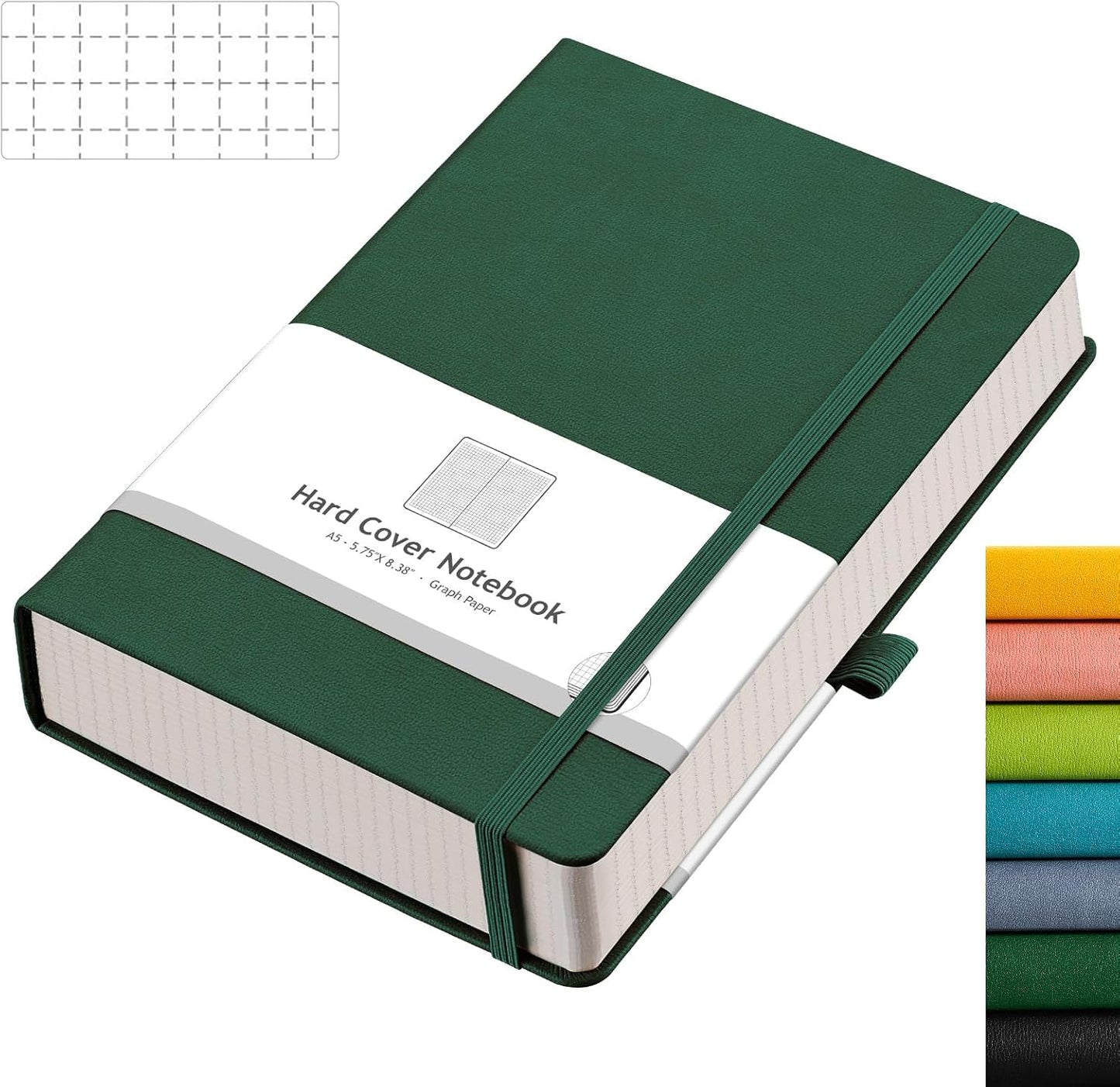 AHGXG Graph Paper Notebook - Grid Paper Notebook Large A4 8.5''×11'', 320 Pages Thick Journal, 100gsm Thick Graph Paper, Leather Softcover, Inner Pocket - Black