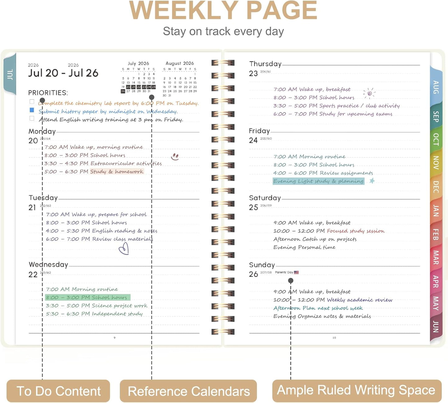 Planner 2026-2027, Weekly and Monthly Academic Year Calendar Planner, July 2026 - June 2027, Daily Agenda Book for Office School Supplies, A5(6.3'' x 8.5'')
