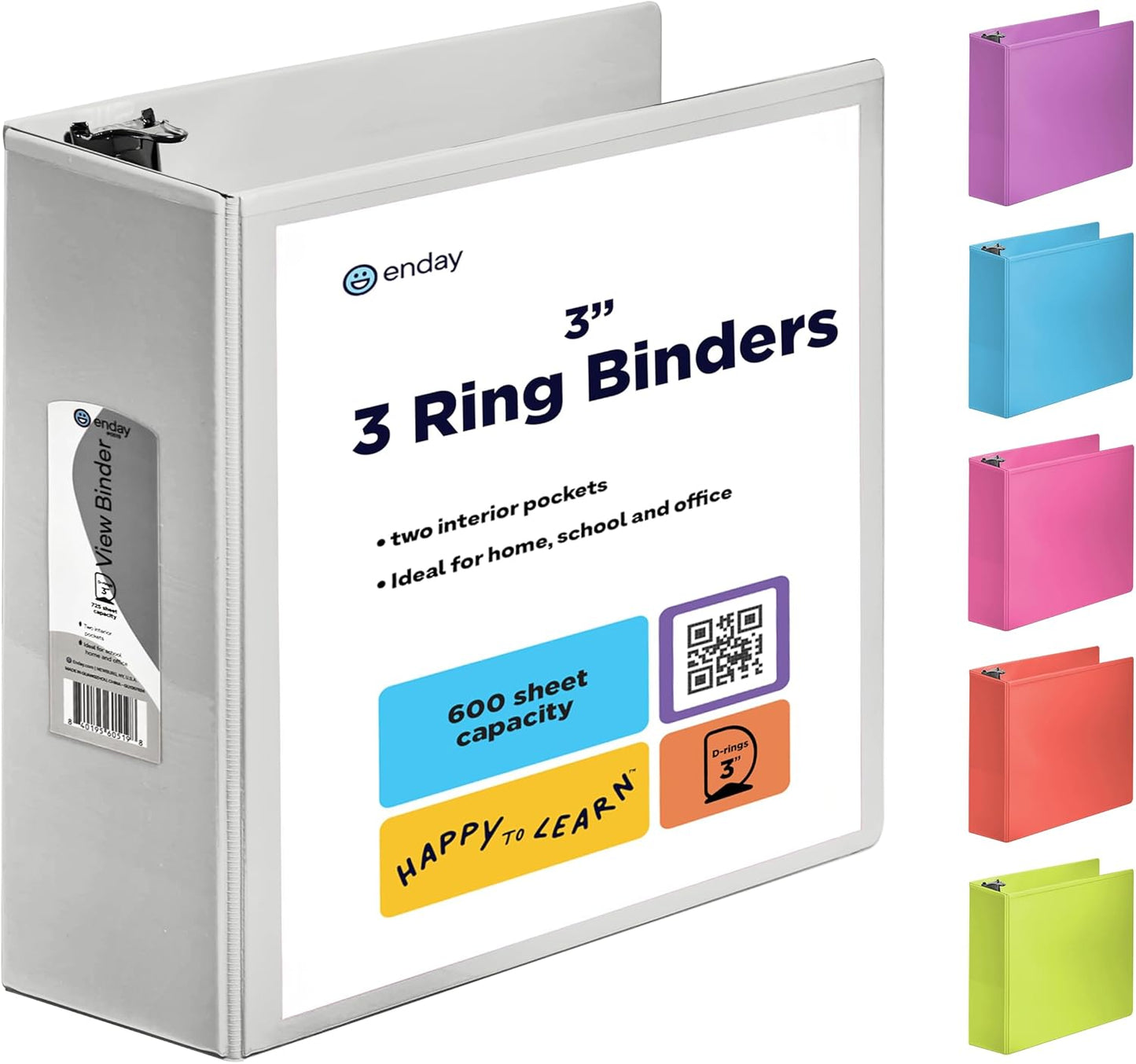 3 Inch Binder 3 Ring Binders Green, Slant D-Ring 3” Clear View Cover with 2 Inside Pockets, Heavy Duty Colored School Supplies Office and Home Binders – By Enday