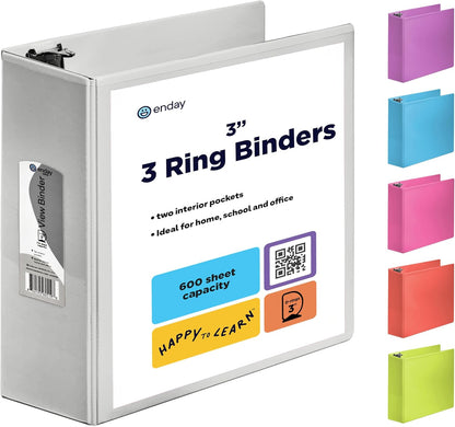 3 Inch Binder 3 Ring Binders Green, Slant D-Ring 3” Clear View Cover with 2 Inside Pockets, Heavy Duty Colored School Supplies Office and Home Binders – By Enday