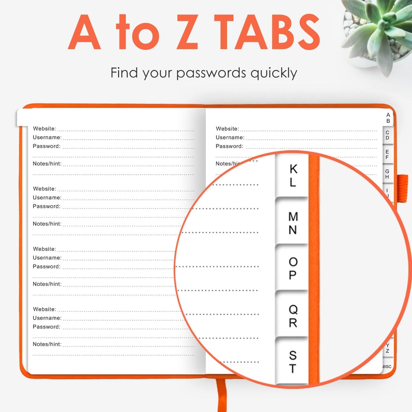 Elegant Password Book with Alphabetical Tabs - Hardcover Password Book for Internet Website Address Login - 5.2" x 7.6" Password Keeper and Organizer w/Notes Section & Back Pocket (Turquoise)