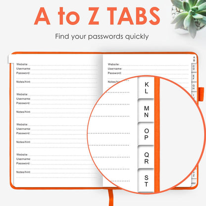 Elegant Password Book with Alphabetical Tabs - Hardcover Password Book for Internet Website Address Login - 5.2" x 7.6" Password Keeper and Organizer w/Notes Section & Back Pocket (Turquoise)