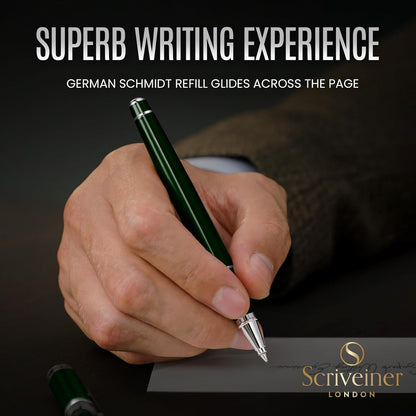 Scriveiner Midnight Blue Rollerball Pen - Stunning Blue Lacquer Luxury Pen, Chrome Finish, Schmidt Ink Refills, Men & Women, Professional, Executive Office, Nice Pen