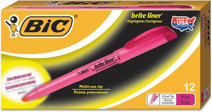 BIC BL11PK Brite Liner Highlighter, Chisel Tip, Fluorescent Pink, Dozen