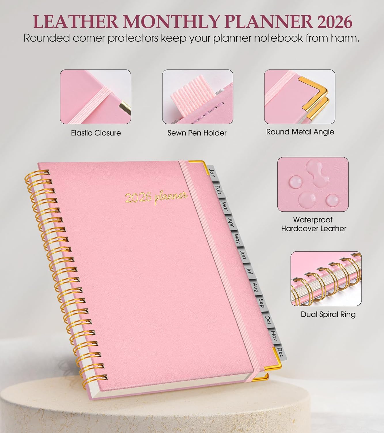 2026 Planner, Weekly and Monthly Calendar Planner from January 2026 - December 2026, 8.5" x 11" Hardcover Leather Hourly Appointment Book with Tabs, Spiral Daily Planners for School Work Home, Green