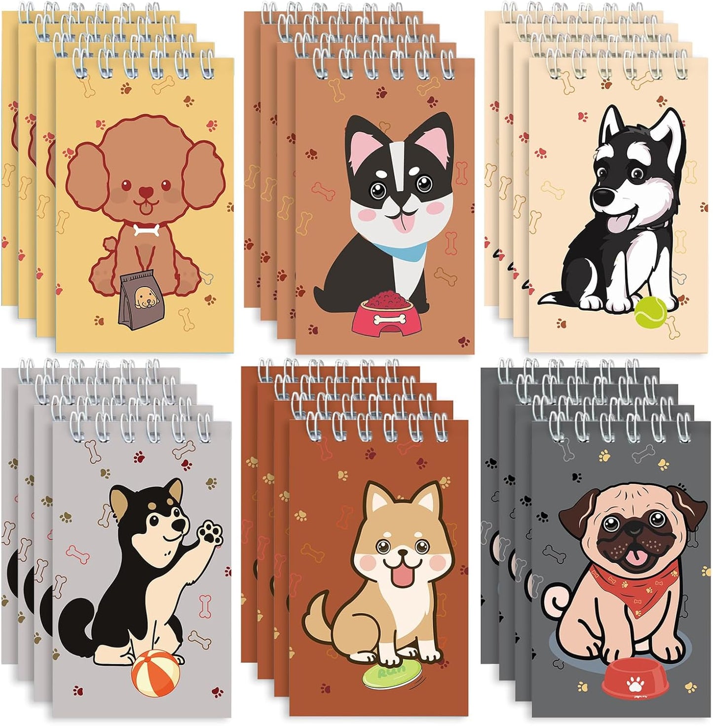 Mini Notebooks Bulk, 24 Pack Cute Animal Small Spiral Notepads Pocket Memo Pads for Classroom Prizes, Office Supplies (Dog)