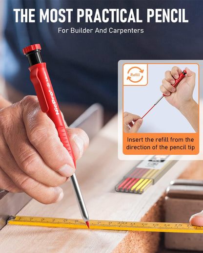 Nicpro 16 Pack Mechanical Carpenter Pencil Set with 42 Refill & Carbide Scribe Tool, Construction Pencils Heavy Duty Woodworking Pencils for Architect