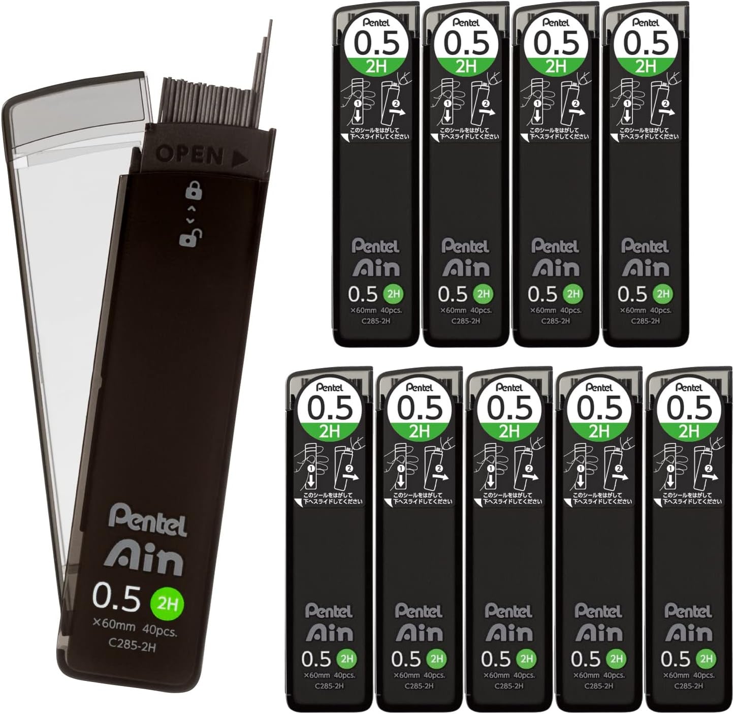 Pentel Ain AMZ-XC284HB3P Mechanical Lead, 0.02 inches (0.4 mm), HB, 3 Pieces