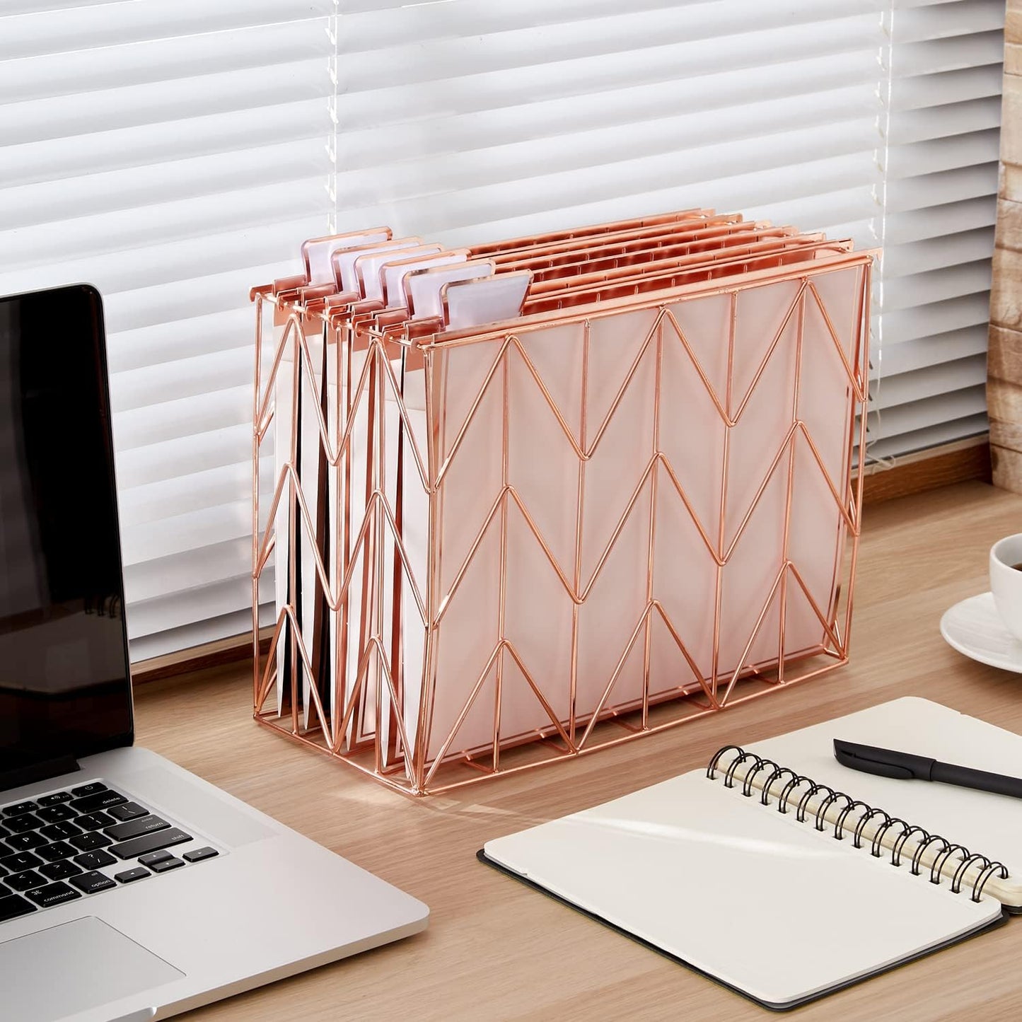 Y YOMA 6 Pack Rose Gold Hanging File Folders with Pocket Letter Size Decorative File Folder Cute Pretty Hanging Folder for Office Home School with 1/5-Cut Adjustable Tabs, Inner Storage Pockets