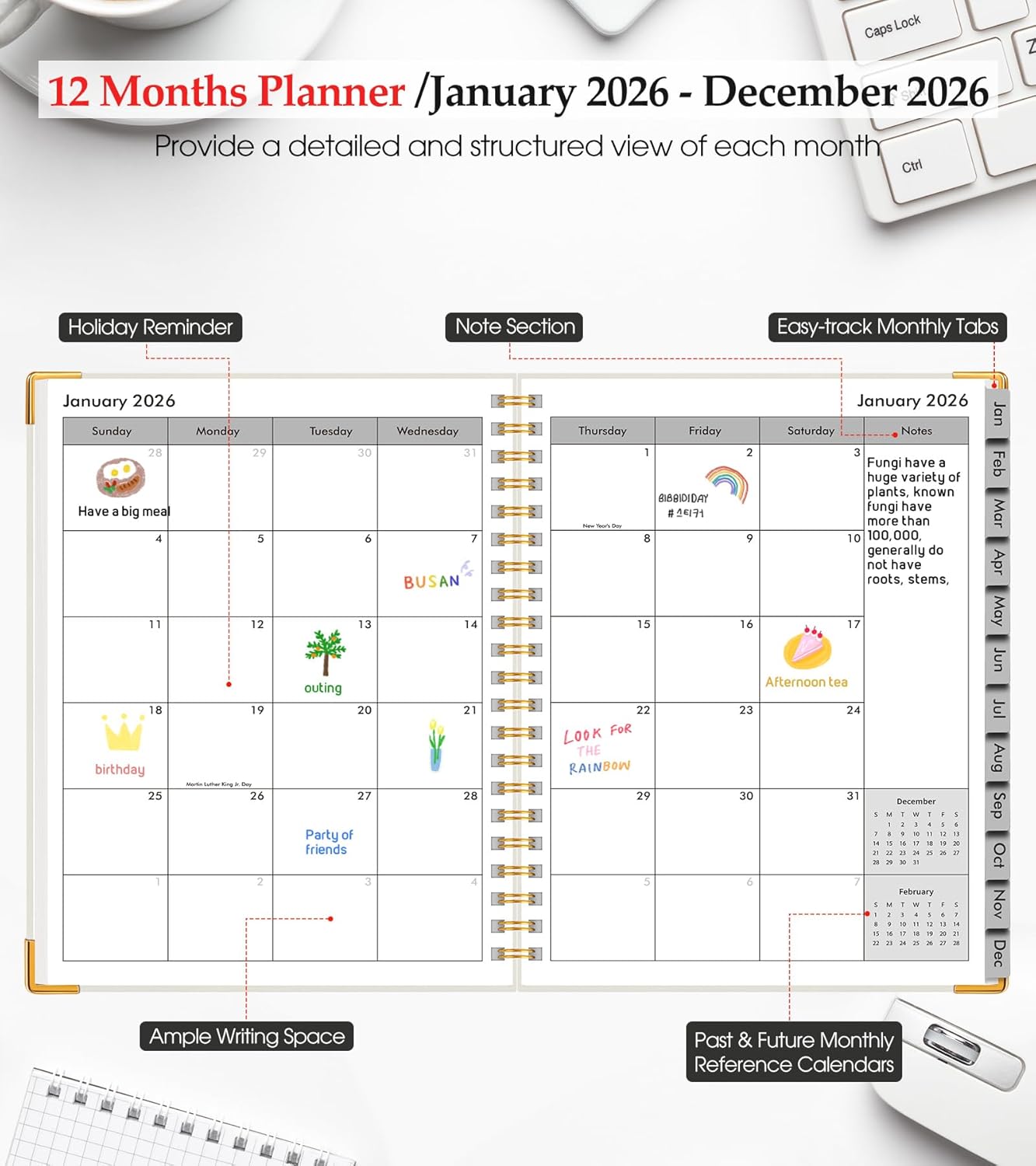 2026 Planner, Weekly and Monthly Calendar Planner from January 2026 - December 2026, 8.5" x 11" Hardcover Leather Hourly Appointment Book with Tabs, Spiral Daily Planners for School Work Home, Green