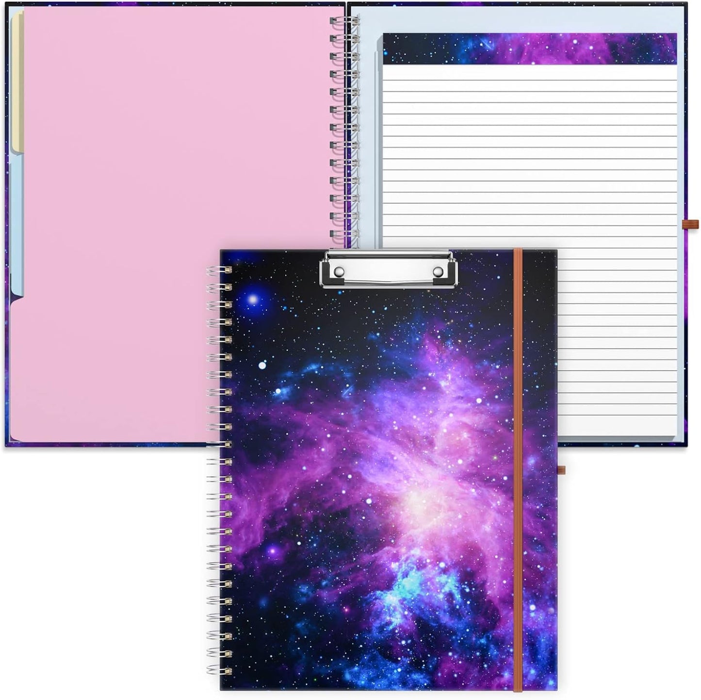 Rimilak Spiral Clipboards Folio with Refillable Lined Notepad, 14.5 x 9.8 In, Hardcover Cover with 5 Interior Pockets, Elastic Band and Pen Loop Series. Cute Stylish Clipfolio, Daisy Flower