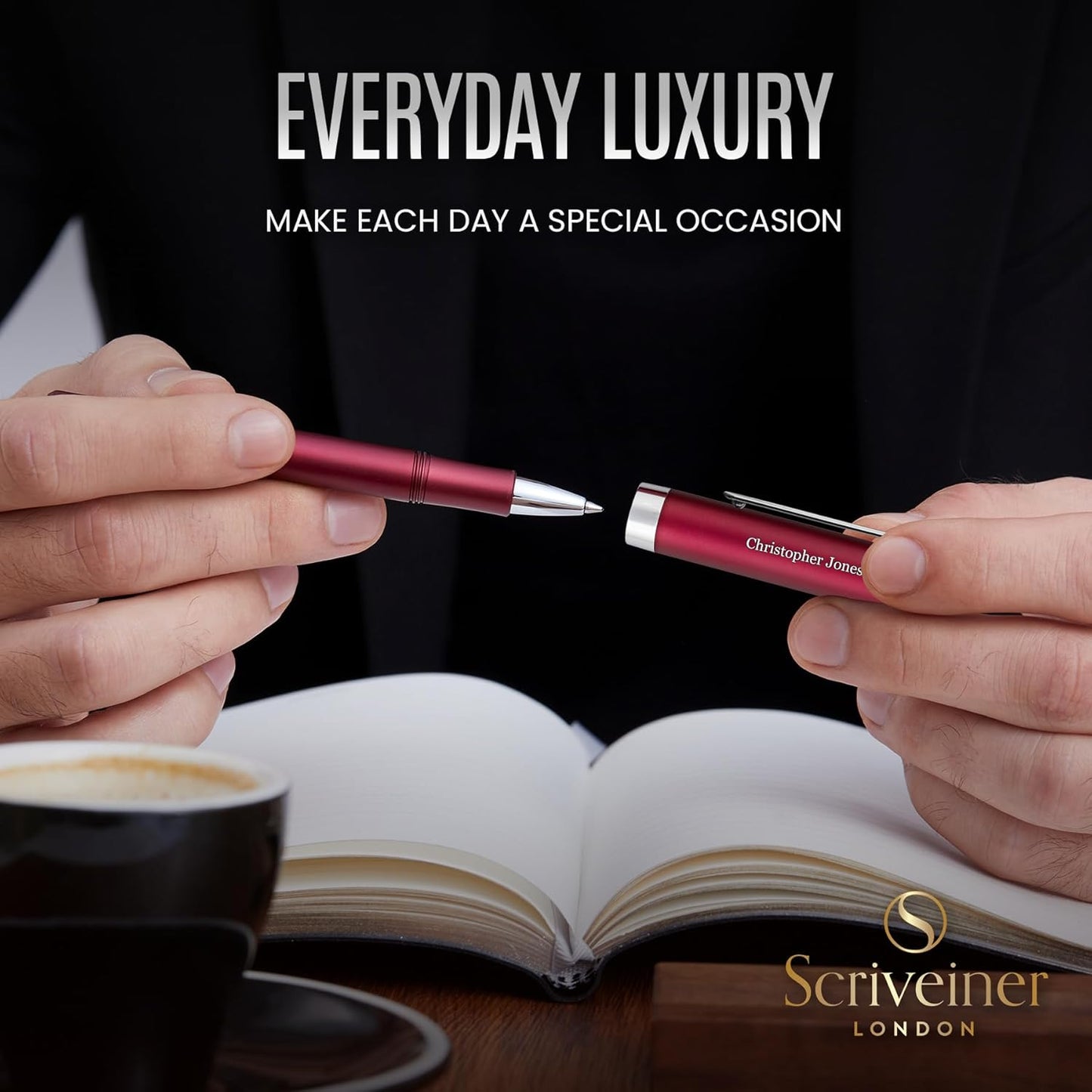 Scriveiner Black Rollerball EDC Luxury Pen, Stunning Pocket Pen with Chrome Finish, Cool Writing, Best Gift for Men & Women, German Schmidt Refill, Nice Present, Fancy Office Designer Set