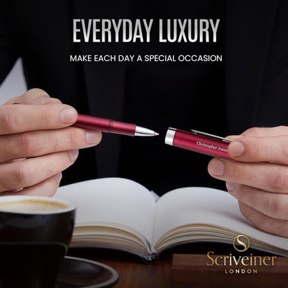 Scriveiner Black Rollerball EDC Luxury Pen, Stunning Pocket Pen with Chrome Finish, Cool Writing, Best Gift for Men & Women, German Schmidt Refill, Nice Present, Fancy Office Designer Set