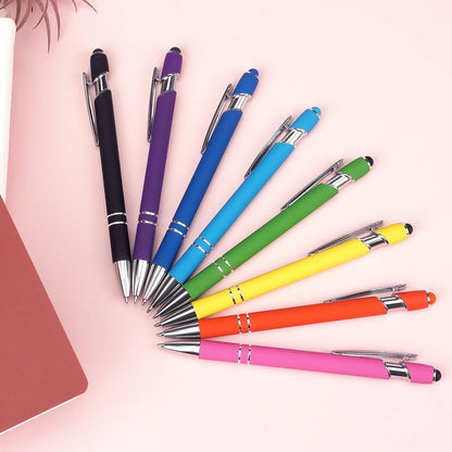 Bribobo 8 Pack Ballpoint Pen 2-in-1 Stylus Retractable Ballpoint Pen with Stylus tip, Metal Stylus Pen for Touch Screens, 1.0 mm Black Ink
