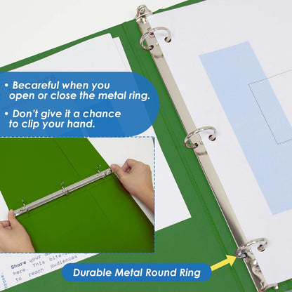 BAZIC Products 3 Ring Binder - Green, Economy View Binder with Clear Overlay Cover and Round Rings, Organizer for School Office Home Use, 1-inch Capacity Holds 175 Sheets Paper, 12-Pack