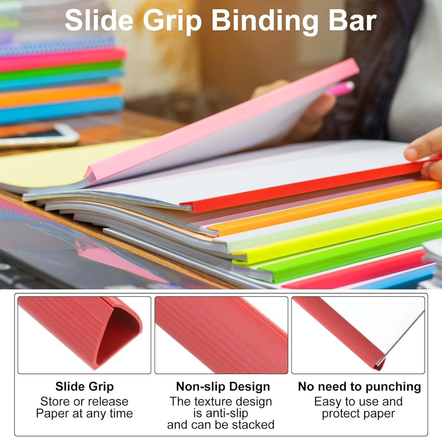 PATIKIL 10Pcs Binding Bars, 15mm Binding Bars Slide Grip 120 Sheets Capacity A4 Size Report Binder Triangle Presentation Binder for Report Cover Resume, Blue