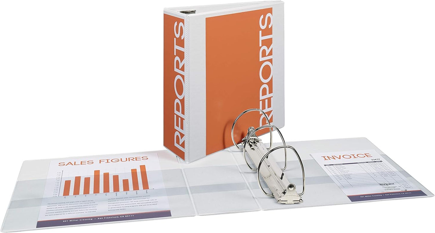 Avery Durable Clear View 3 Ring Binders, 2 Inch EZD Rings, 1 White Binder (09501)