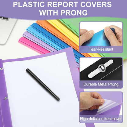 PATIKIL Plastic Report Covers with Prong, 5 Pcs 80 Sheet Clear Front Presentation Binders with 3 Metal Prong Fasteners Report Folder for Resume Documents Files Letter, Purple