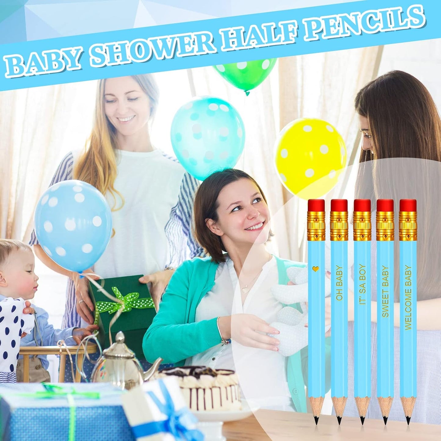 Crtiin 50 Pieces Baby Shower Pencils for Activities Mini Golf Half Pencils, Presharpened with Erasers, 4 Inch(Wood Color,Simple Style)