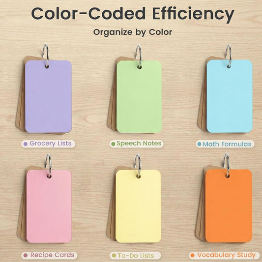 Koogel 300PCS Flash Cards with Key Ring, Colored Index Cards for School, 2.2 x 3.5 Inch, Small Portable Notecard for Studying Nursing Classroom Office Home Note Taking To Do List Essentials, 6 Colors