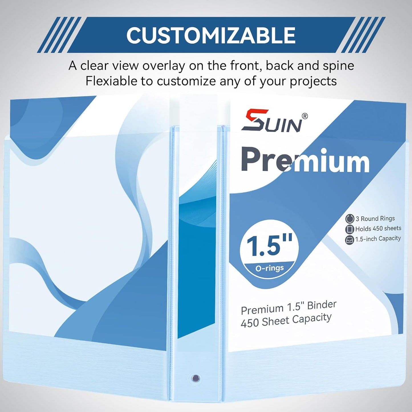 SUIN 1.5-Inch 3-Ring Binders with 2 Interior Pockets, Premium Clear View Presentation Binder Holds 325 Sheets Letter Size, Office School Home,6 Pack