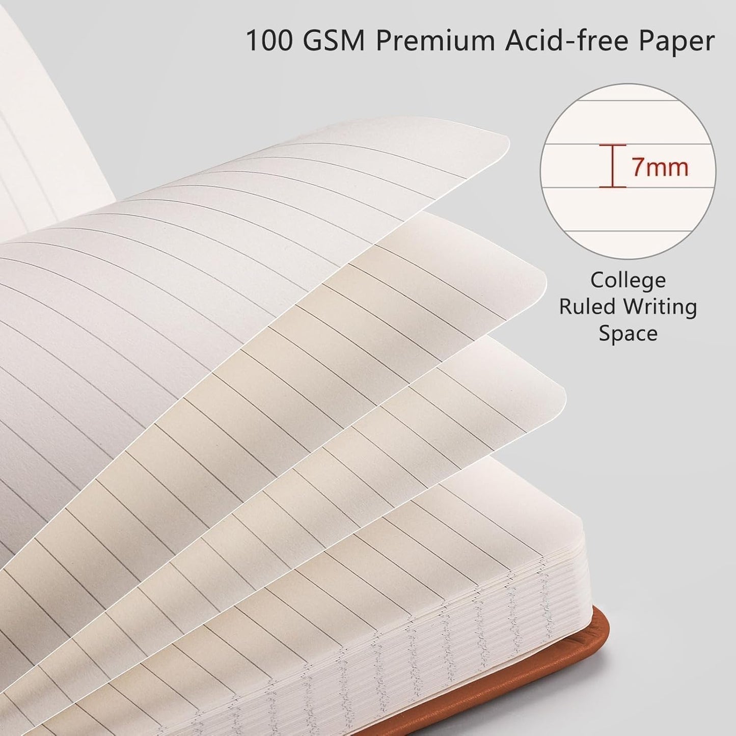 RETTACY Graph Grid Paper Notebook, 192 Pages, A5 Medium Size (5.7'' x 8.3''), 5 Squares per Inch, Leather Hardcover, 100 GSM Thick Paper, for School, Students, Math, Engineering (Brown)
