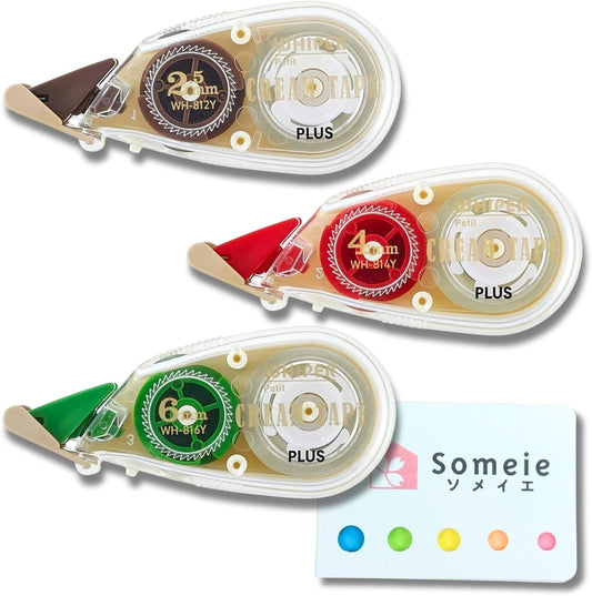 Correction Tape Whiper Petit Cream Color Tape 3 Size Set 2.5mm, 4mm, 6mm(1/10 in,1/6 in,1/4in) And Sticky Notes Set WH-812Y 51-641, WH-814Y 51-642, WH-816Y 51-644