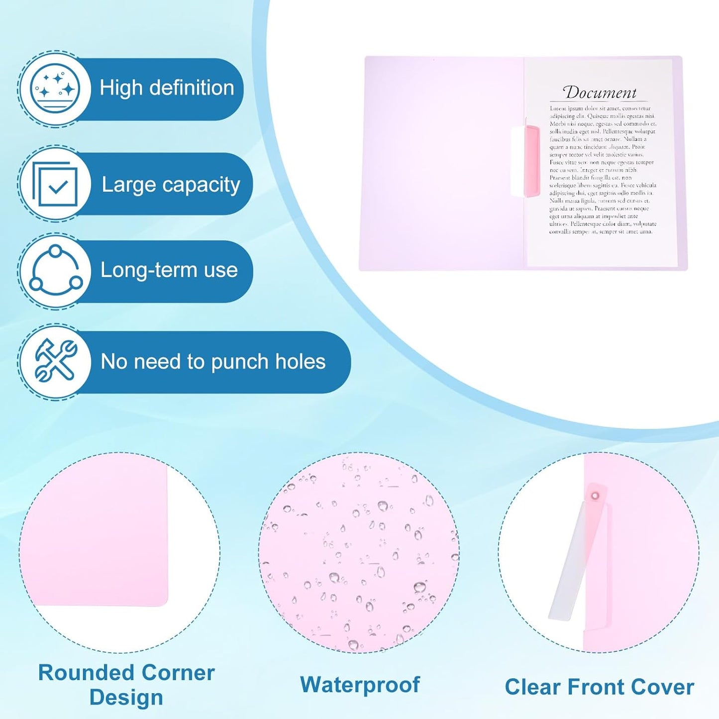 PATIKIL Report Covers, 10 Pcs Plastic Clear Report Folder Cover with Swing Clip A4 Size Professional Presentation Folders for File Resume Document Organizer, Pink