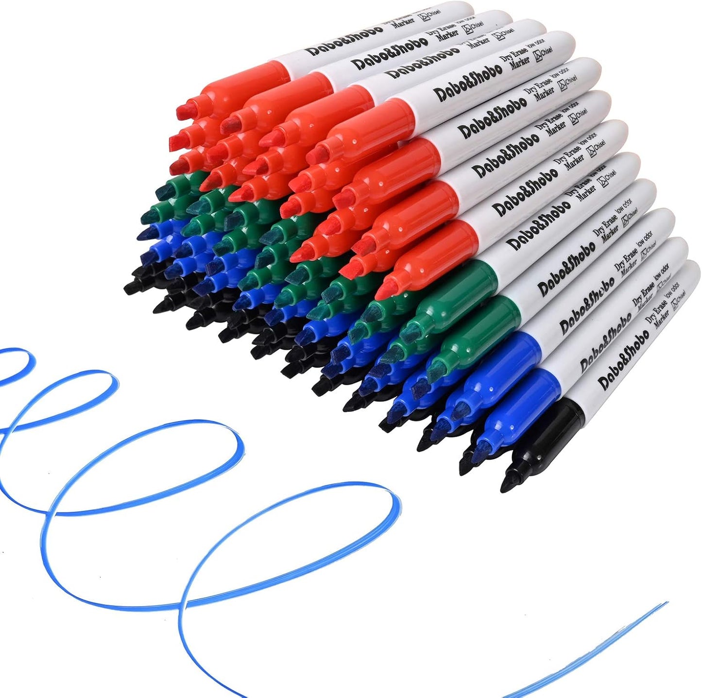 Dabo&Shobo Dry Erase Markers 24 Pack, Low Odor Black Whiteboard Markers, Chisel Tip, Perfect for Writing on Whiteboard Mirrors Glass In School, Office&Home…