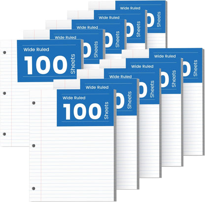 Loose Leaf Paper, 300 Sheets Filler Notebook Paper, 3-Hole Punched Binder Papers 8-1/2 x 11 In, Wide Ruled Lined Paper 8.5 x 11 for 3 Ring Binder, White, 3 Pack, 100 Sheets/Pad
