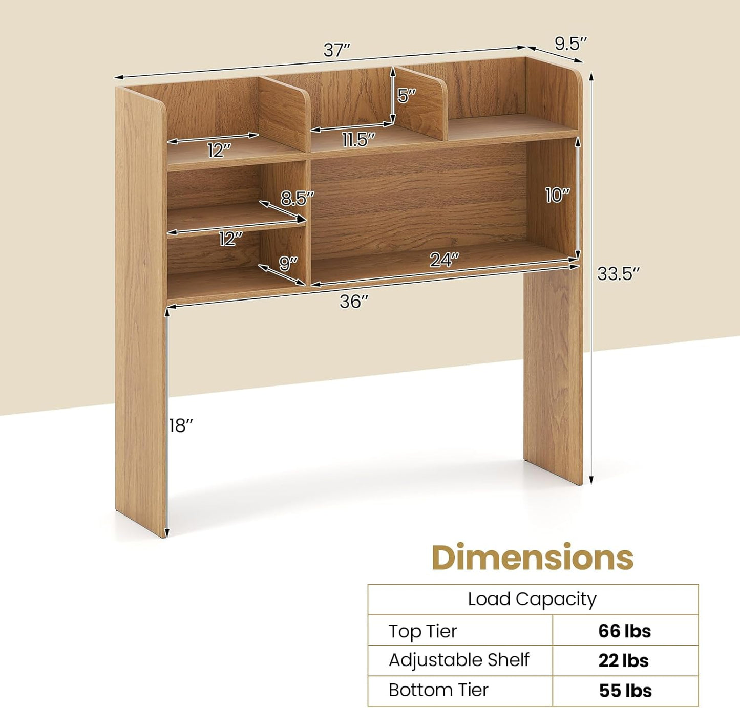 Tangkula Desktop Bookshelf, Countertop Storage Hutch with 5 Shelves for Computer Desk, Desk 3-Tier Display Rack, Multipurpose Wood Desktop Hutch Storage Organizer for Dorm Office Home