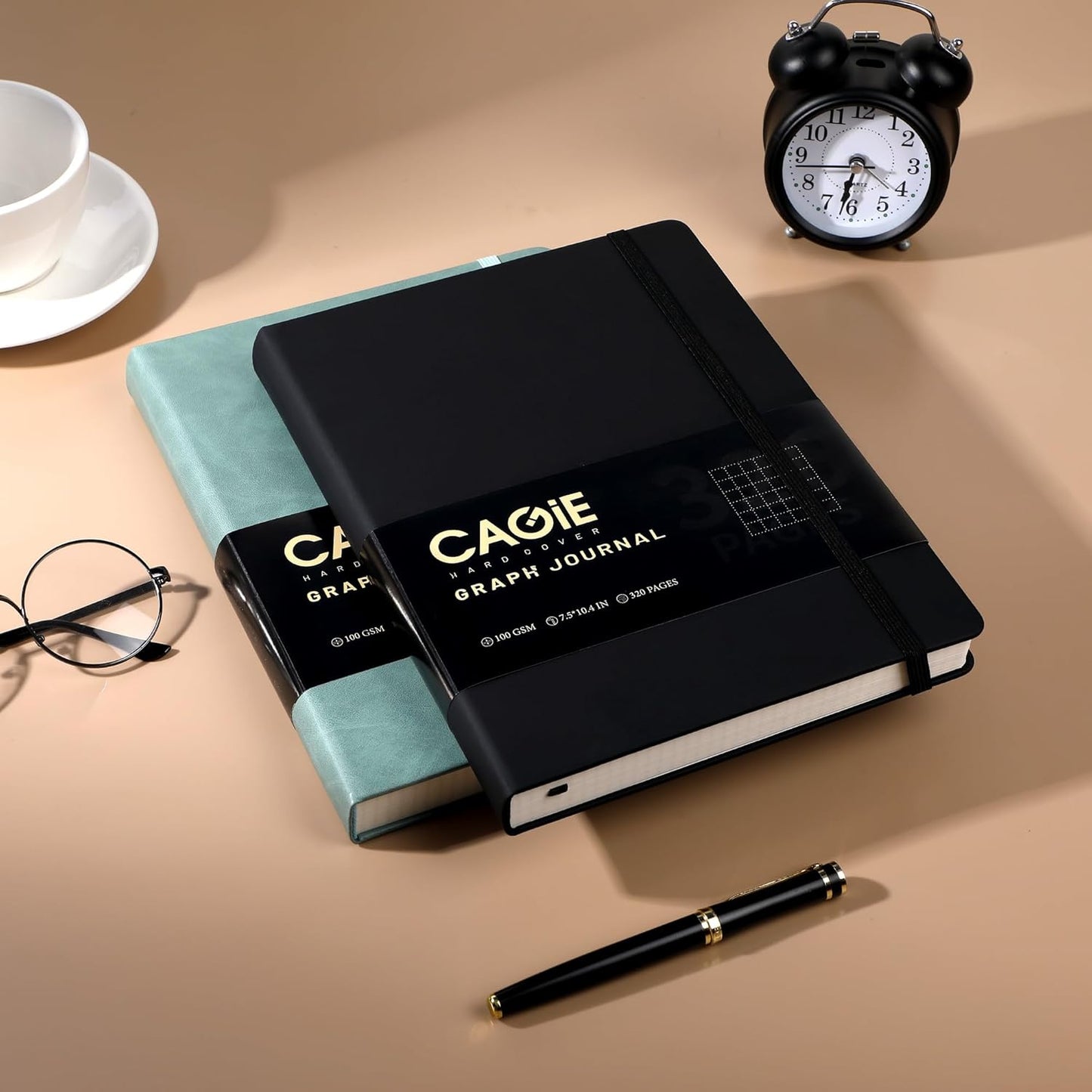 CAGIE Bullet Dotted Journal Notebook 320 Pages 100 GSM Paper Hardcover A5 Dot Grid Notebook Leather Journals for Writing Women Men Work Journaling, Green