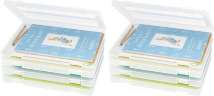 iBune 4-Pack A4 Plastic Paper Organizer Box, Scrapbook Storage for 8.5” x 11” Letter Papers, Portable Document Holder, Photo Storage Box Sticker Art Supplies Organizers, 12.2” x 8.9” x 0.7” Inner Size