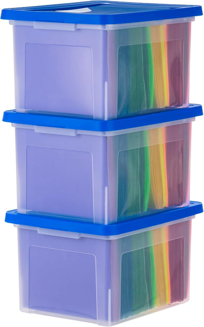 IRIS USA File Box, Plastic File Boxes With Lids, Document Organizer for Letter/Legal File, Document Box, Storage Bin For Hanging Files, Secure Latching Lid Stackable BPA-Free, Clear 35 Qt. 1 Pack