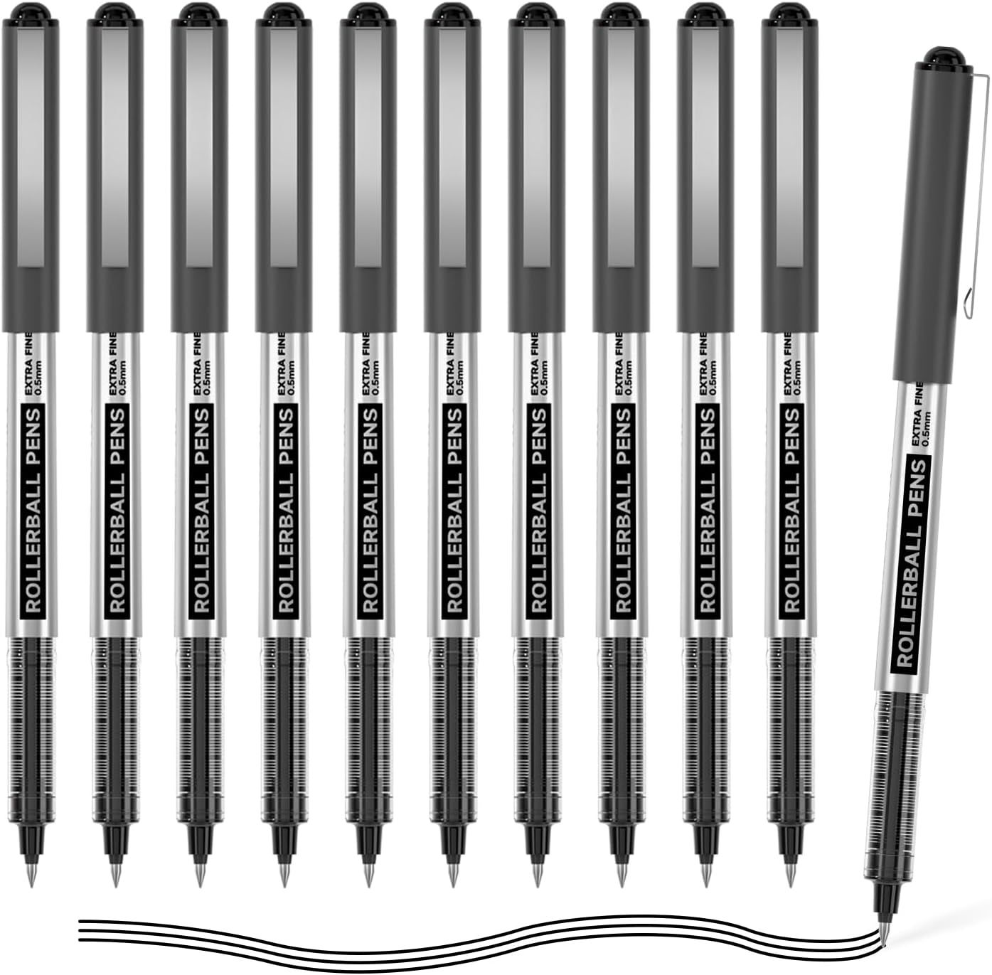 Shuttle Art RollerBall Pens, 25 Pack Black Fine Point Roller Ball Pens, 0.5mm Liquid Ink Pens for Writing Journaling Taking Notes School Office