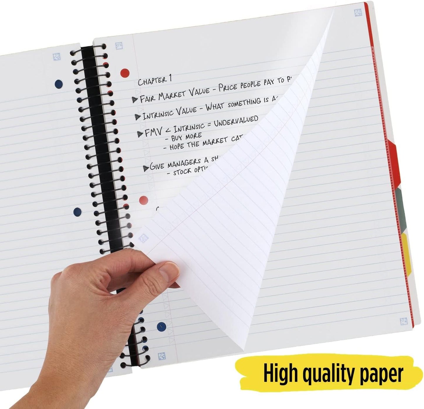 Five Star Advance Spiral Notebook + Study App, 5 Subject, College Ruled Paper, 8-1/2" x 11", 200 Sheets, Spiral Guard, Movable Tabbed Dividers, Black (73144)