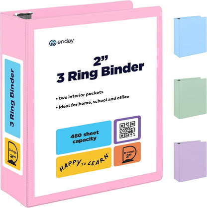 Enday 1.5 Inch Binder, Green - 1.5 Inch 3 Ring Binder, Round Ring Pastel with Clear View Cover for Letter Size 8.5 x 11'' Paper & 2 Inside Pockets, Ideal for School Supplies, Office, and Home