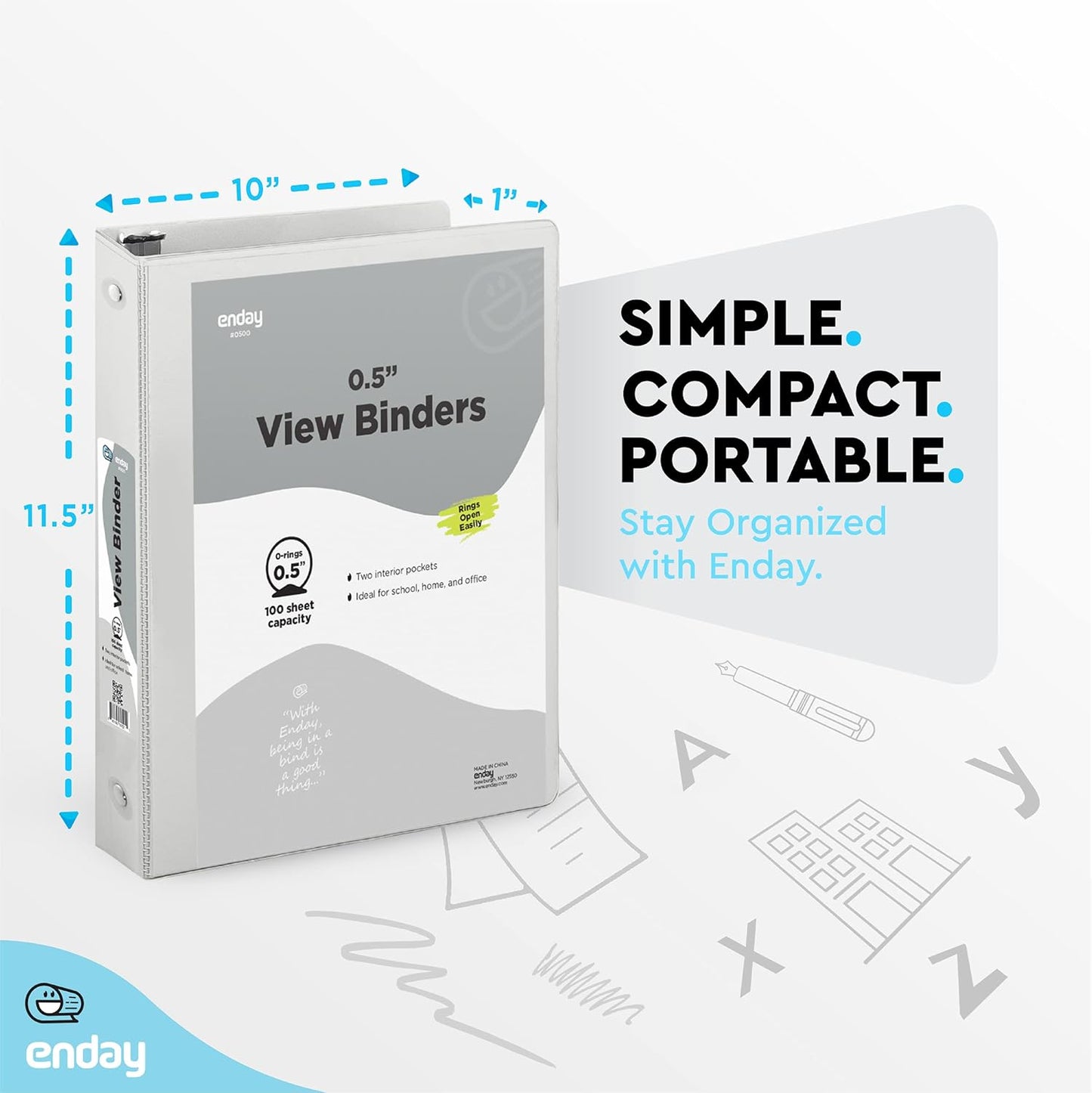 Enday 1 Inch Binder (6 Pack - Grey) 3 Ring Binder 1 inch with Clear View Cover and 2 Inside Pocket - for Letter Size 8.5 x 11'' Paper, Ideal for School Supplies, Office, and Home