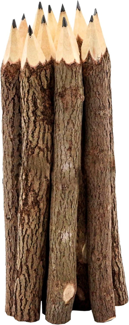 BSIRI Wooden Pencils Rustic Bark Twig Natural Wood Pencil 12 Pack 5 Inch for Kids Classroom Woodland Party Favors Camping Day Decorations Camp Themed Supplies Novelty Gifts