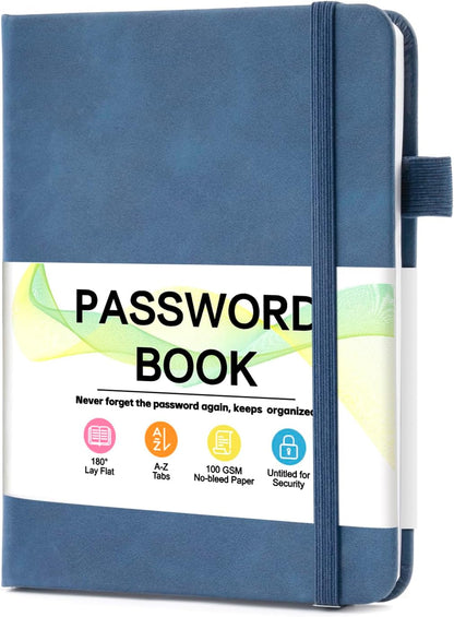 MOSA BEAR Password Keeper Book with Alphabetical Tabs，4.3"x5.7" Small Password Books for Seniors Password Notebook for Internet Website Address Log in Detail（Dark Blue）